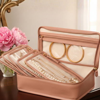 Quilted Jewellery Organiser with 5 Detachable Pouches