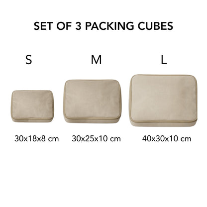 Breathing Space Cotton Canvas Packing Cubes - Set of 3 Beige
