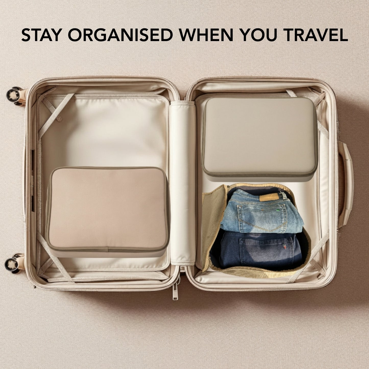Breathing Space Cotton Canvas Packing Cubes - Set of 3 Beige