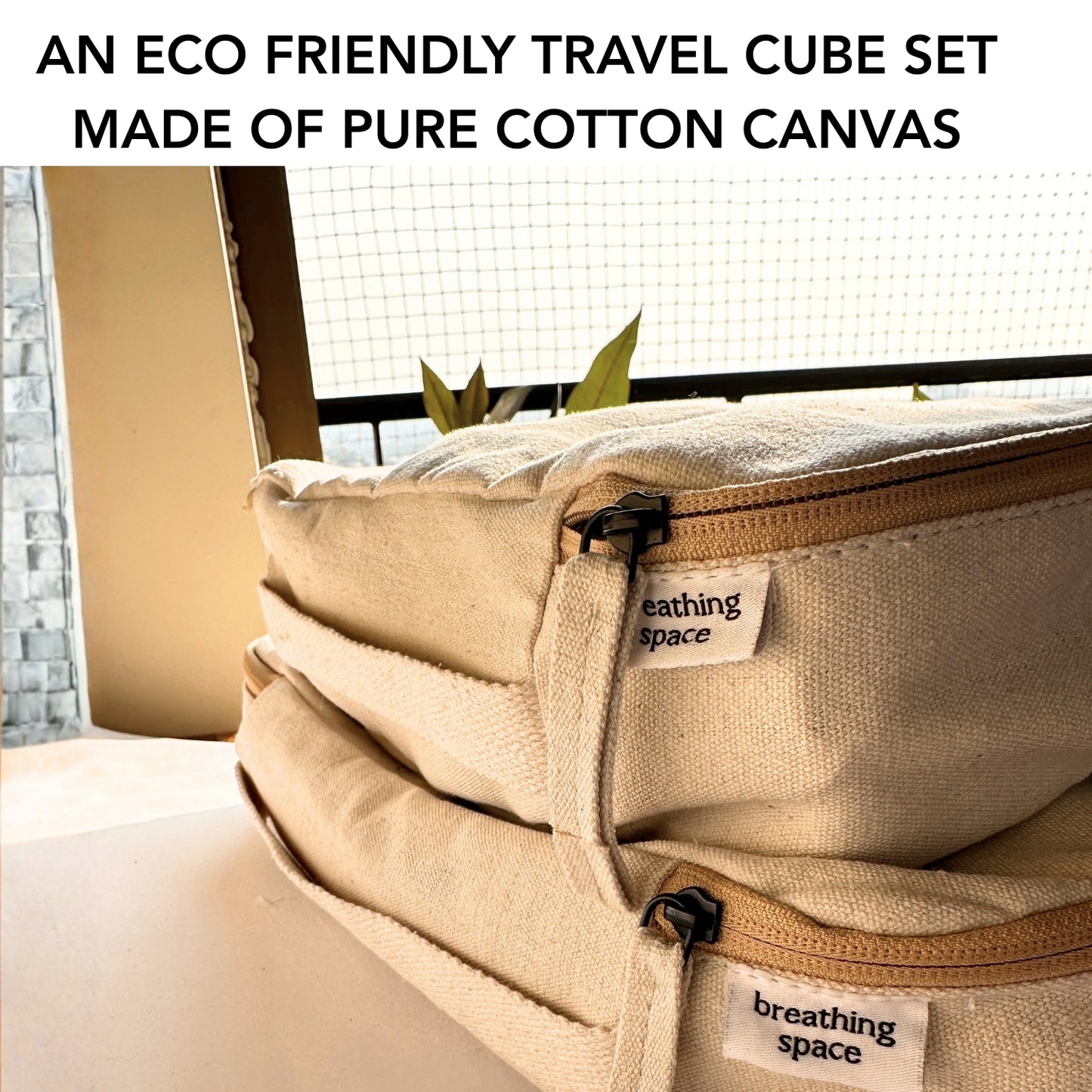 Breathing Space Cotton Canvas Packing Cubes - Set of 3 Beige